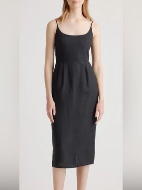100% European Linen Scoop Neck Midi Dress - NWT
